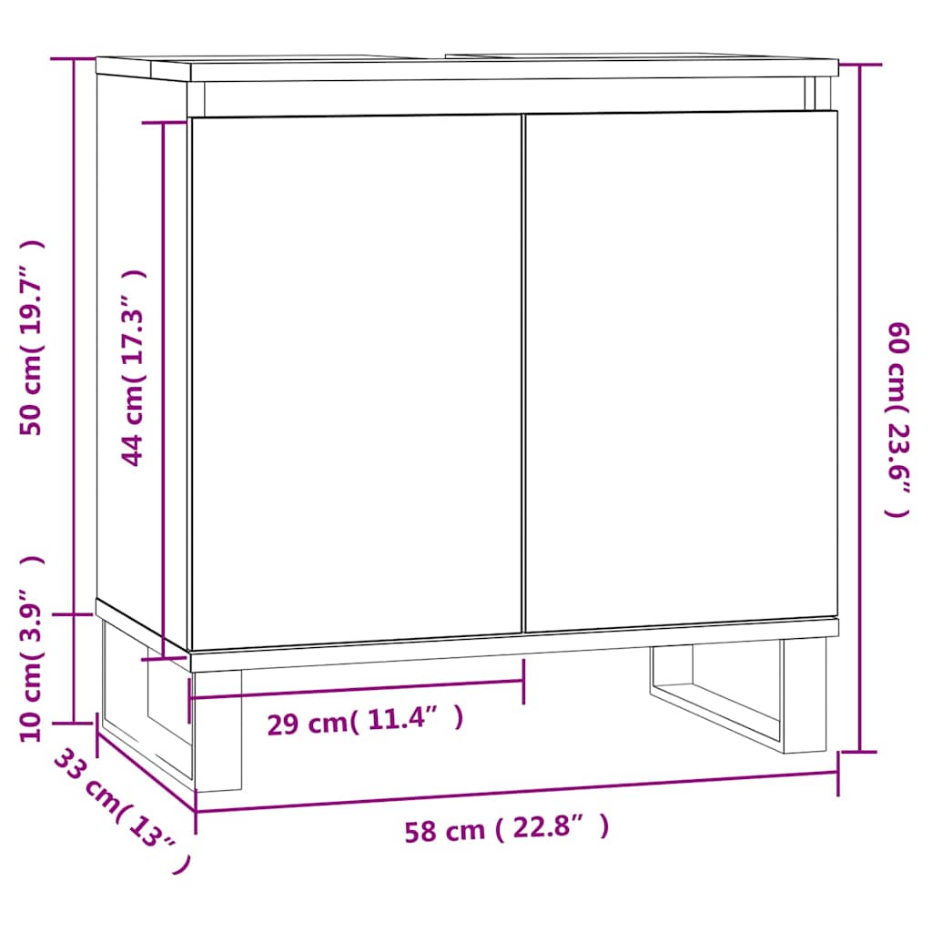 vidaXL Ντουλάπι Μπάνιου Καπνιστή Δρυς 58 x 33 x 60 εκ. Επεξεργ. Ξύλο