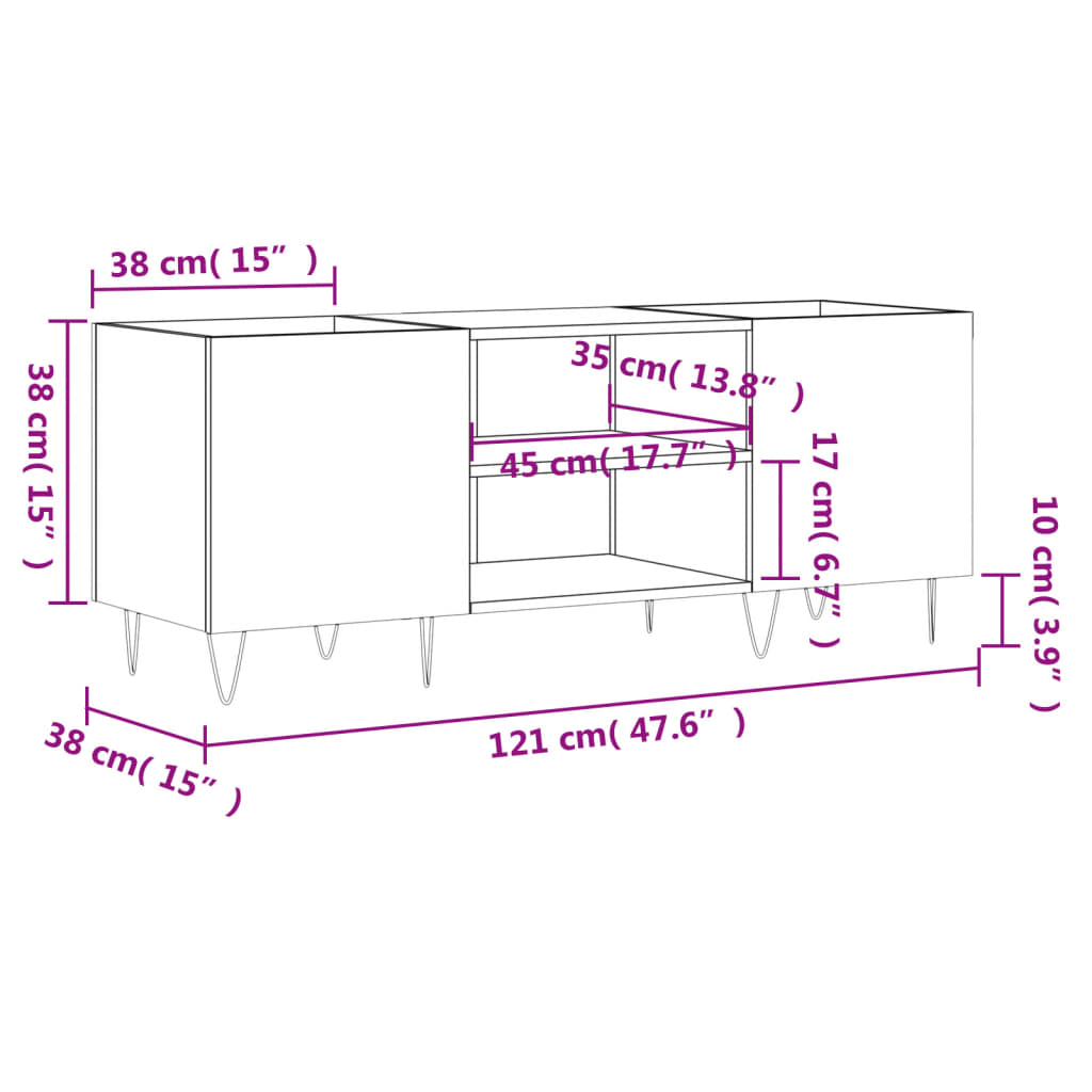 vidaXL Δισκοθήκη Γκρι Σκυροδέματος 121x38x48 εκ. Επεξεργασμένο Ξύλο