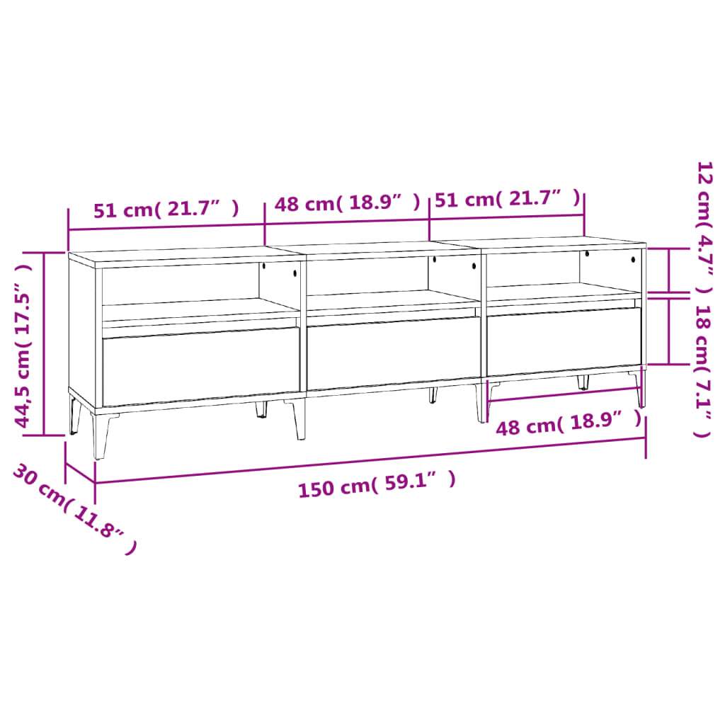vidaXL Έπιπλο Τηλεόρασης Καπνιστή Δρυς 150x30x44,5 εκ. Επεξ. Ξύλο