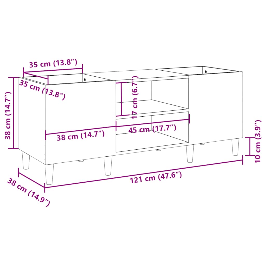 vidaXL Δισκοθήκη Γκρι Σκυροδέματος 121x38x48 εκ. Επεξεργασμένο Ξύλο