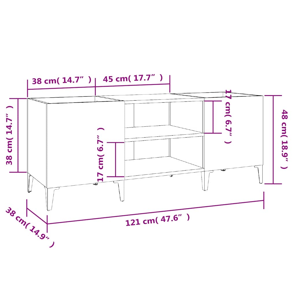 vidaXL Δισκοθήκη Λευκή 121 x 38 x 48 εκ. Επεξεργασμένο Ξύλο