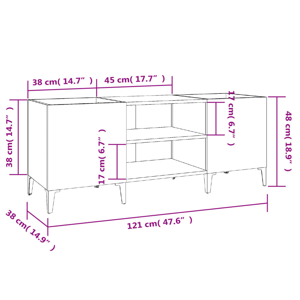 vidaXL Δισκοθήκη Καφέ Δρυς 121 x 38 x 48 εκ. από Επεξεργασμένο Ξύλο