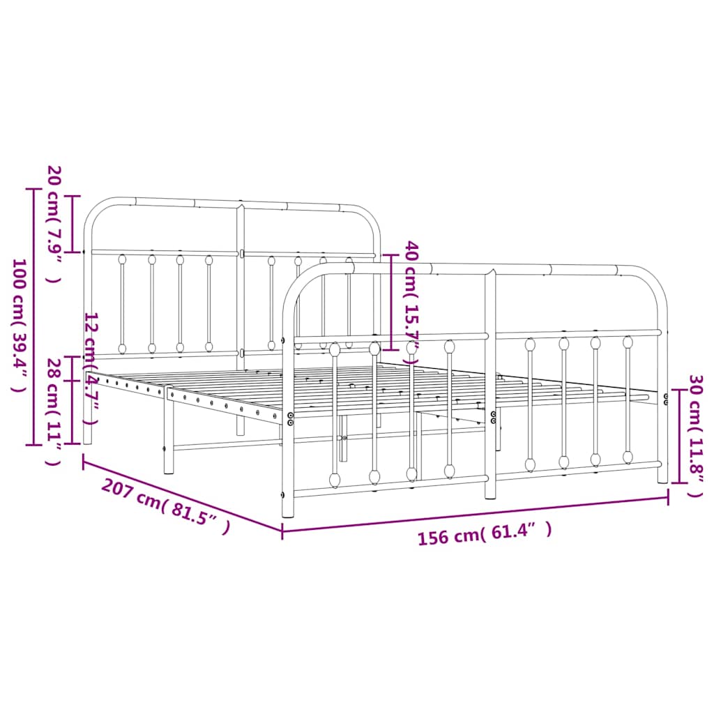 vidaXL Πλαίσιο Κρεβατιού με Κεφαλάρι&Ποδαρικό Μαύρο 150x200εκ. Μέταλλο