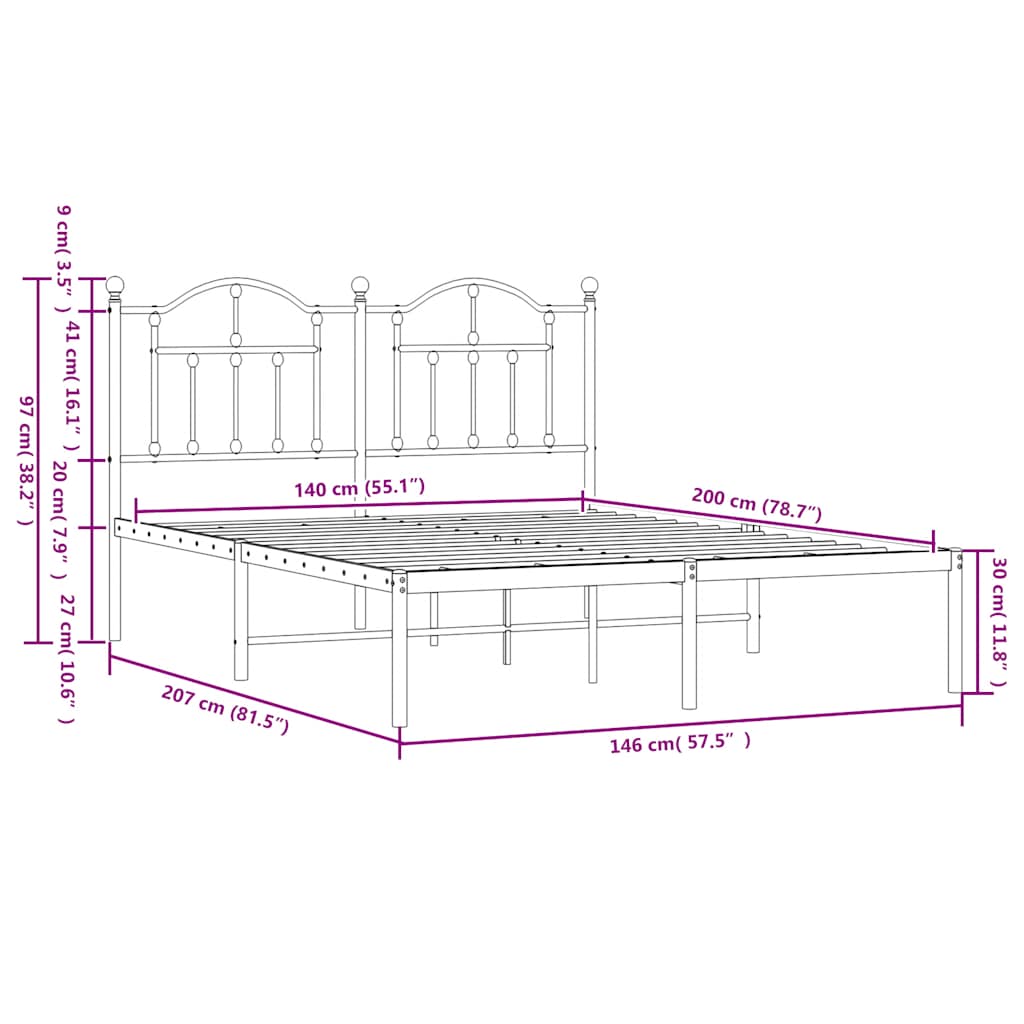 vidaXL Πλαίσιο Κρεβατιού με Κεφαλάρι Λευκό 140 x 200 εκ. Μεταλλικό