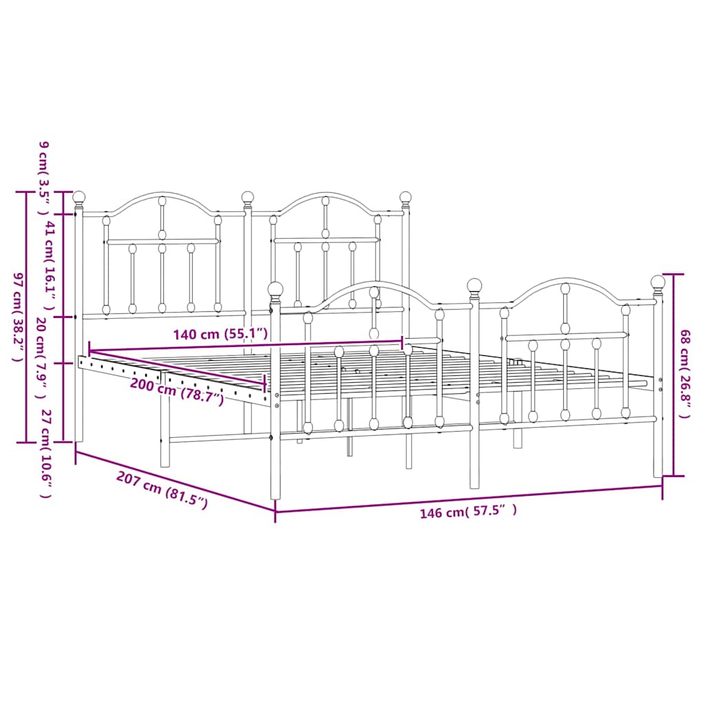 vidaXL Πλαίσιο Κρεβατιού με Κεφαλάρι&Ποδαρικό Λευκό 140x200εκ. Μέταλλο