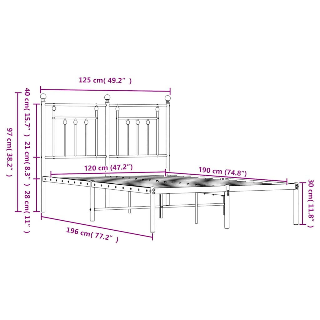 vidaXL Πλαίσιο Κρεβατιού με Κεφαλάρι Λευκό 120x190 εκ. Μεταλλικό