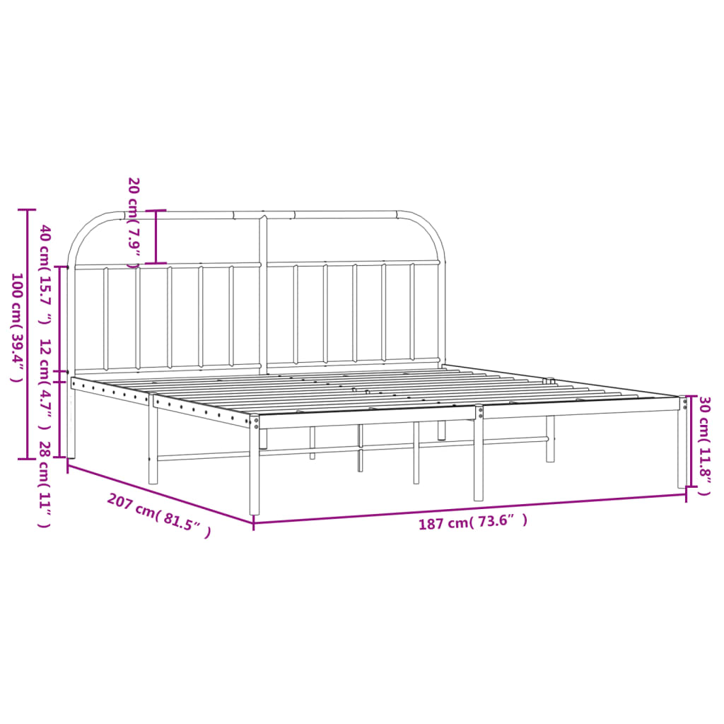 vidaXL Πλαίσιο Κρεβατιού με Κεφαλάρι Λευκό 180x200 εκ. Μεταλλικό