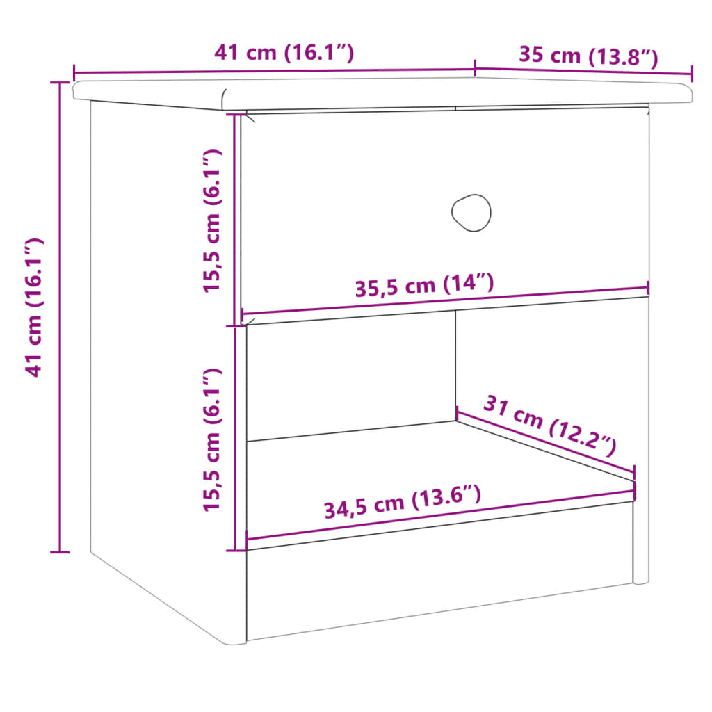 vidaXL Κομοδίνο ALTA 41x35x41 εκ. από Μασίφ Ξύλο Πεύκου