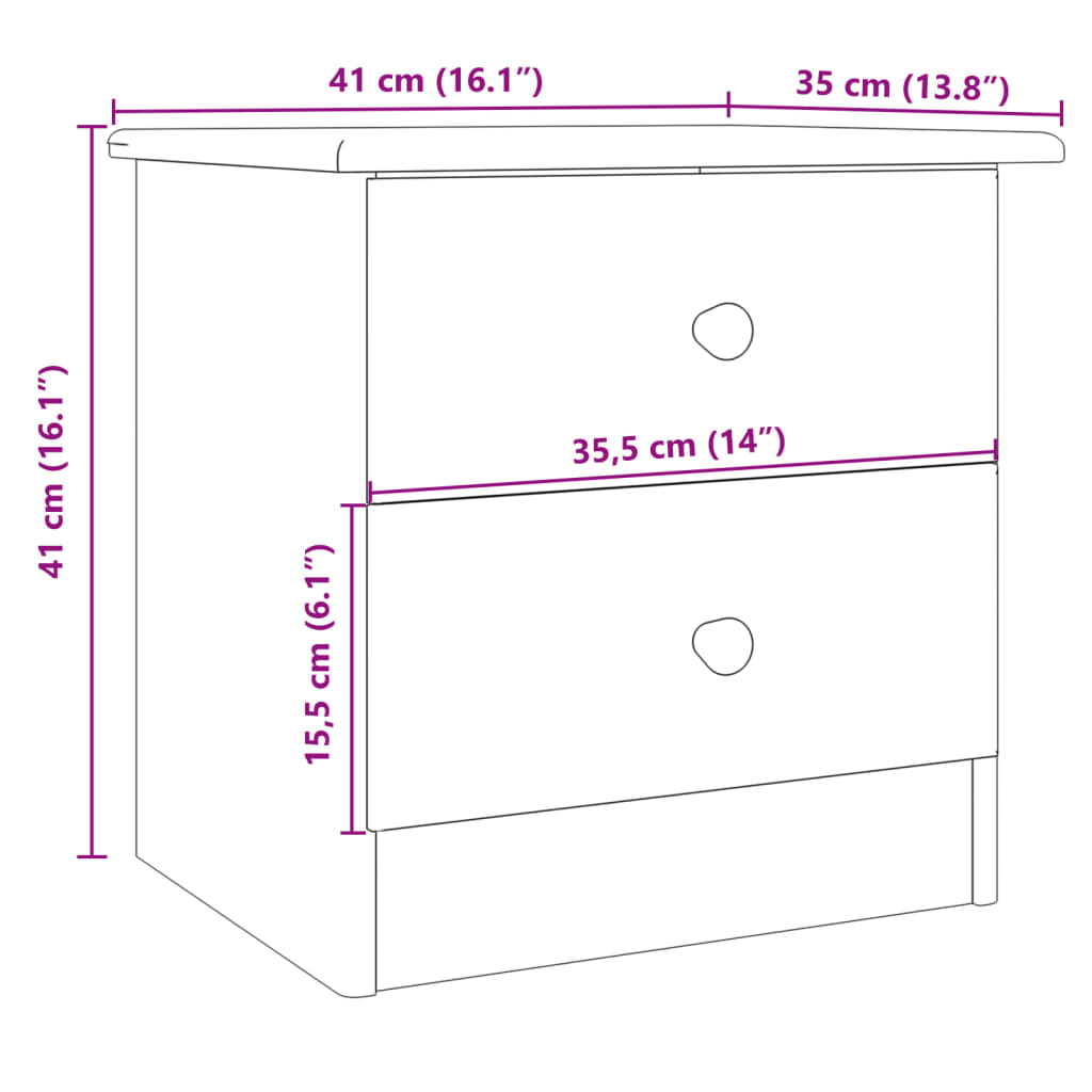 vidaXL Κομοδίνο ALTA 41x35x41 εκ. από Μασίφ Ξύλο Πεύκου