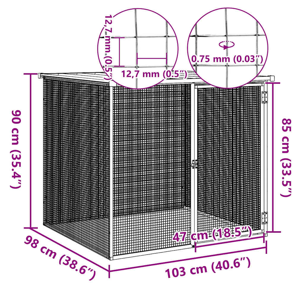 vidaXL Κοτέτσι - Κλουβί με Στέγη Ανθρακί 103x98x90 εκ. Γαλβαν. Ατσάλι