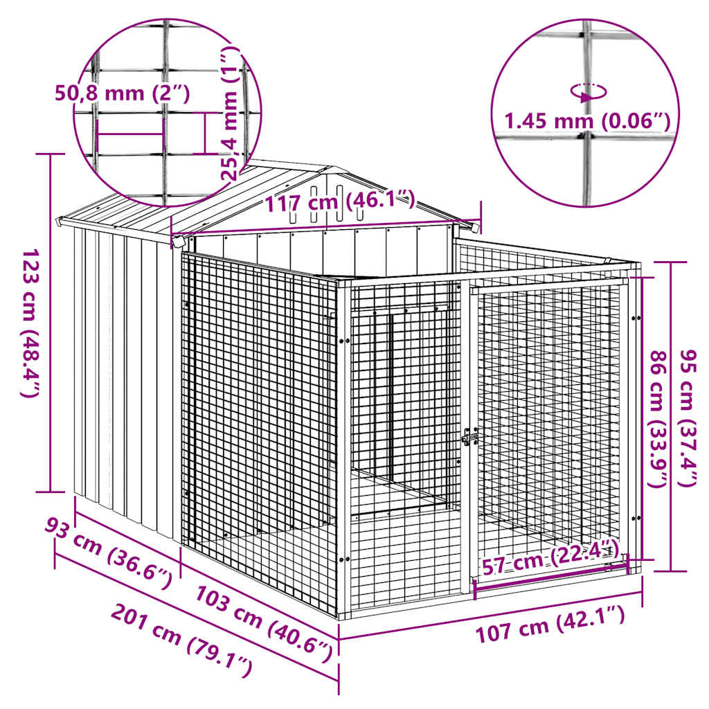 vidaXL Σπιτάκι Σκύλου με Αυλή Ανθρακί 117x201x123 εκ. Γαλβαν. Χάλυβας