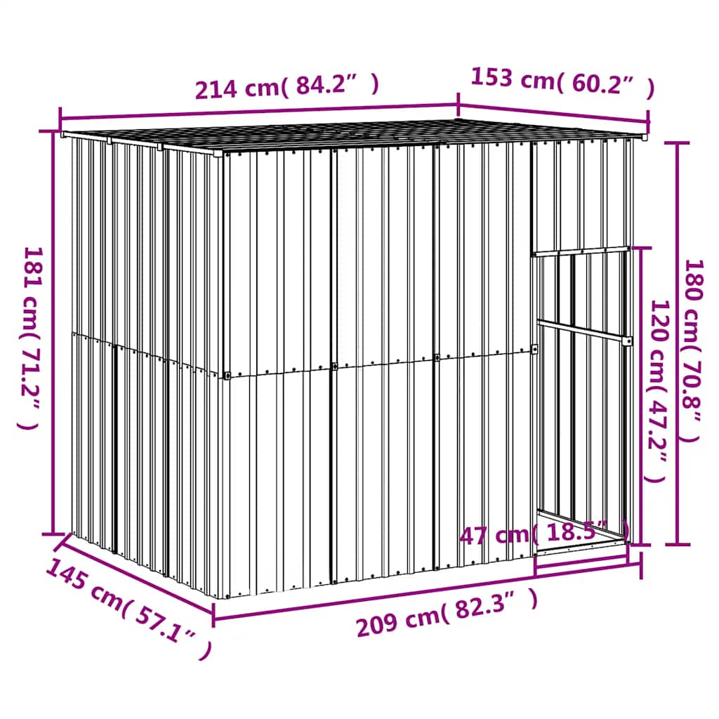 vidaXL Σπιτάκι Σκύλου με Οροφή Ανθρακί 214x153x181 εκ. Γαλβαν. Χάλυβας