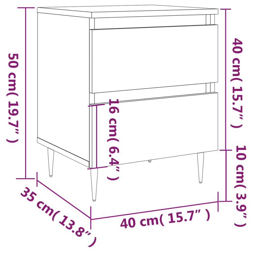 vidaXL Κομοδίνα 2 τεμ. Γκρι Σκυροδ. 40x35x50 εκ. Επεξεργασμένο Ξύλο