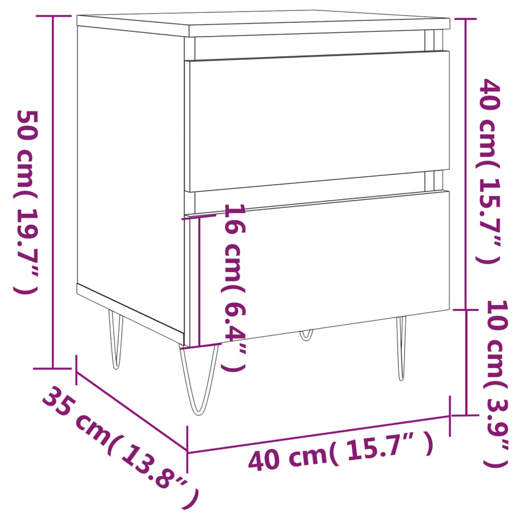 vidaXL Κομοδίνο Μαύρο 40 x 35 x 50 εκ. από Επεξεργασμένο Ξύλο