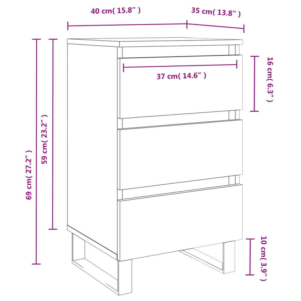 vidaXL Κομοδίνα 2 τεμ. Γκρι Sonoma 40x35x69 εκ. από Επεξεργασμένο Ξύλο