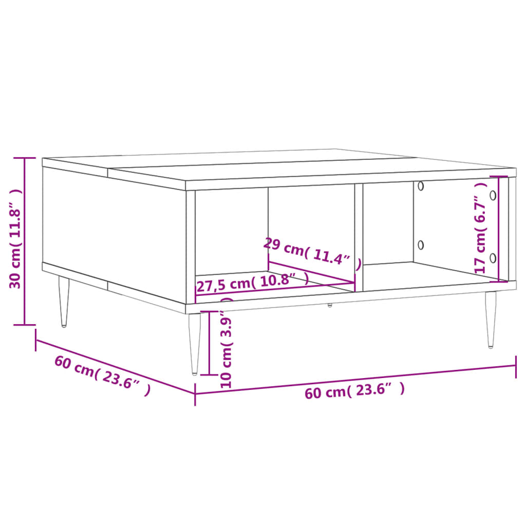 vidaXL Τραπεζάκι Σαλονιού Λευκό 60 x 60 x 30 εκ. Επεξεργασμένο Ξύλο