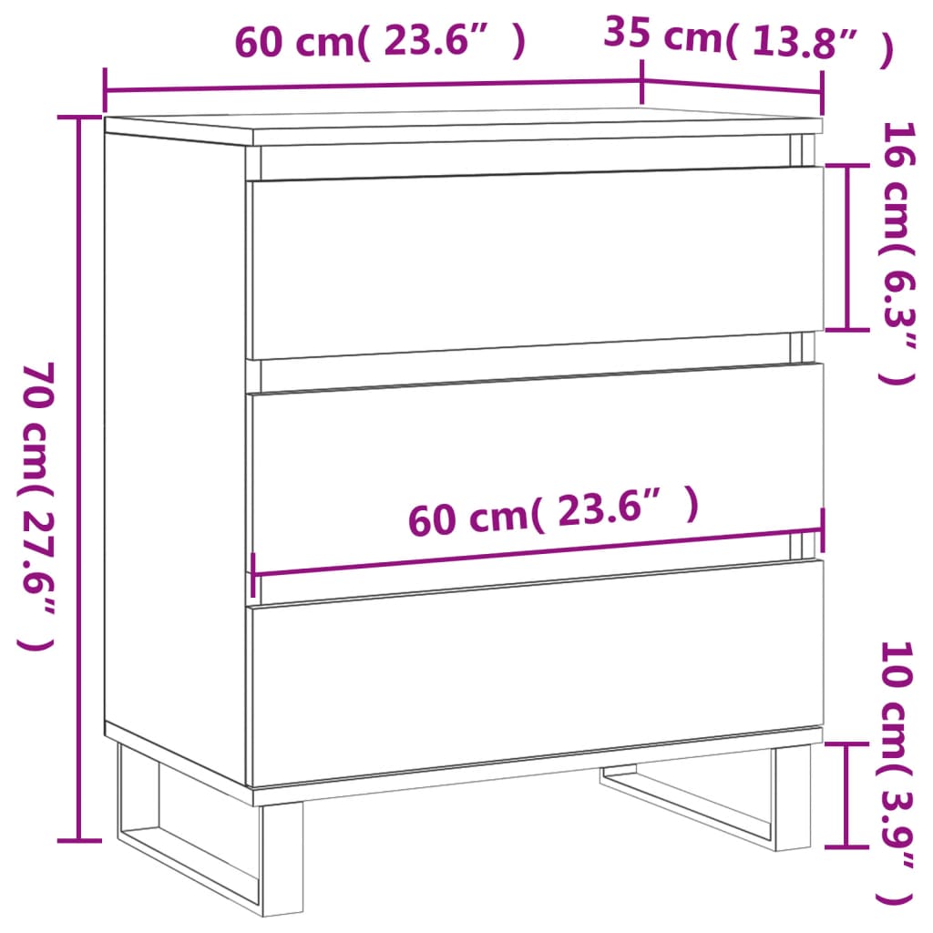 vidaXL Συρταριέρα Λευκή 60 x 35 x 70 εκ. από Επεξεργασμένο Ξύλο