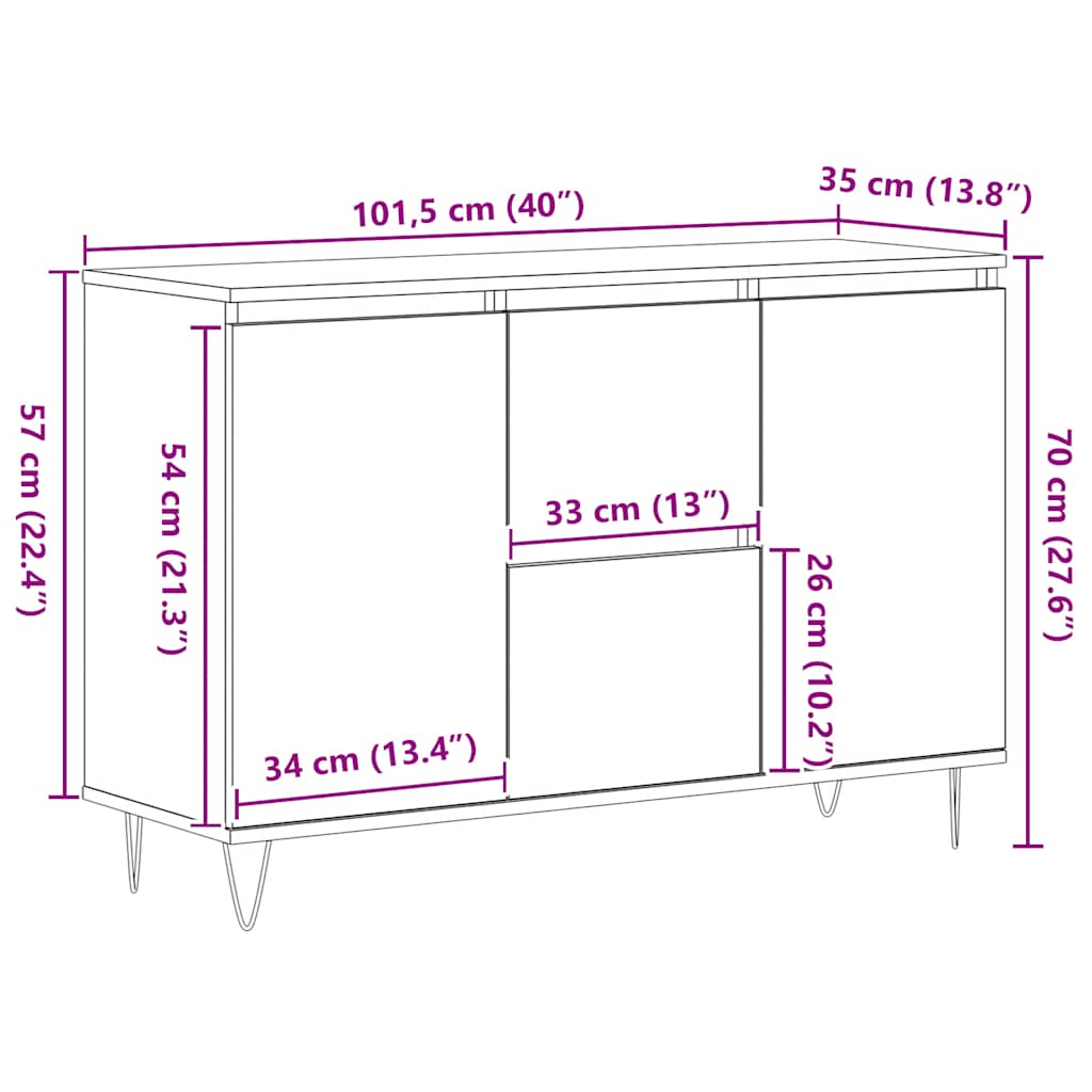 vidaXL Μπουφές Γκρι Σκυροδέματος 101,5x35x70 εκ. από Επεξεργασμένο Ξύλο