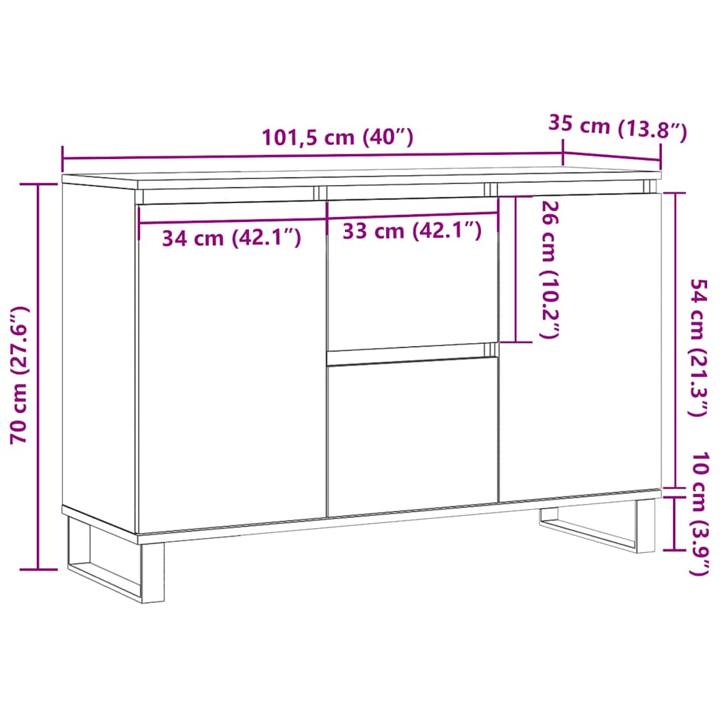 vidaXL Μπουφές Γκρι Sonoma 101,5 x 35 x 70 εκ. από Επεξεργασμένο Ξύλο