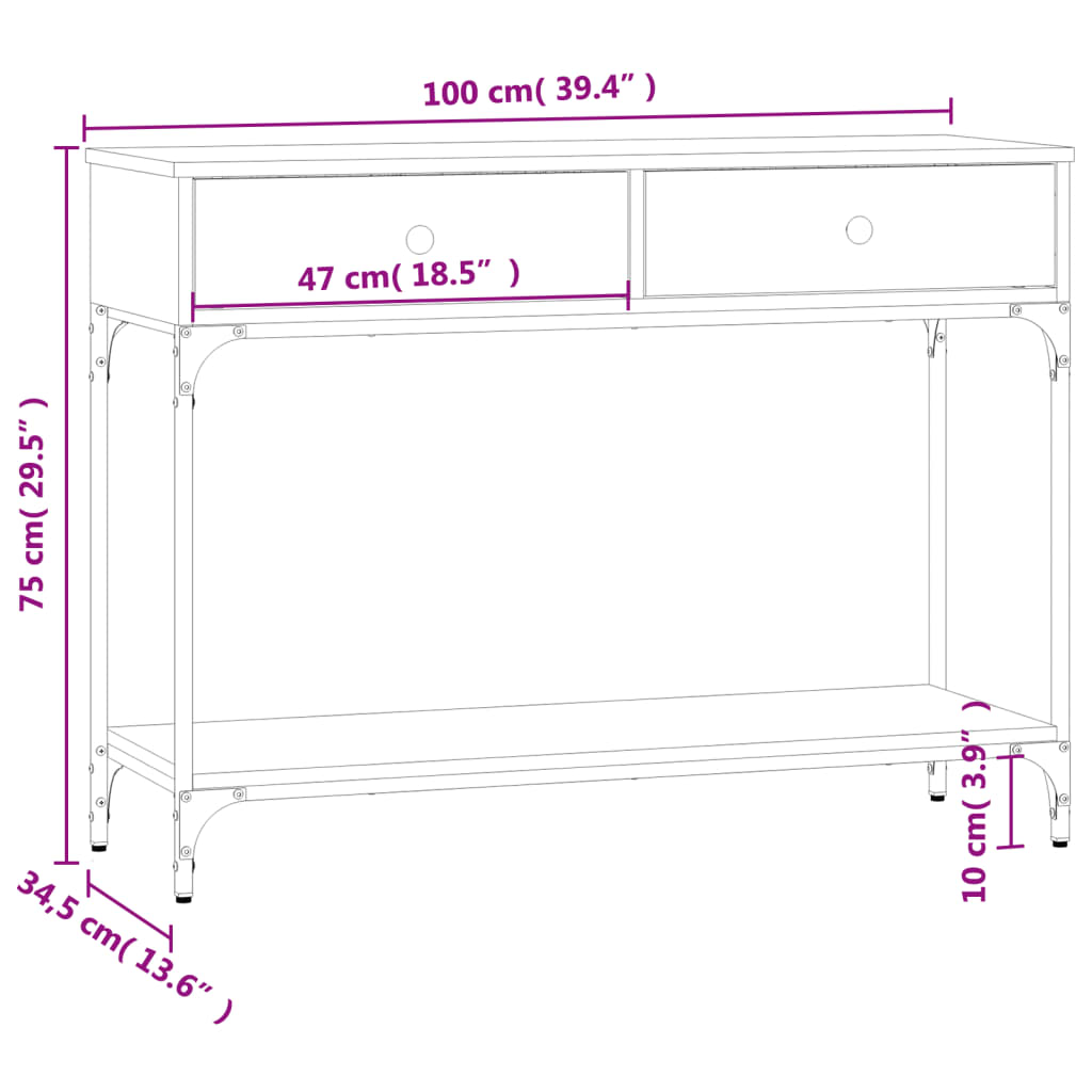 vidaXL Τραπέζι Κονσόλα Καπνιστή Δρυς 100x34,5x75 εκ. Επεξεργ. Ξύλο