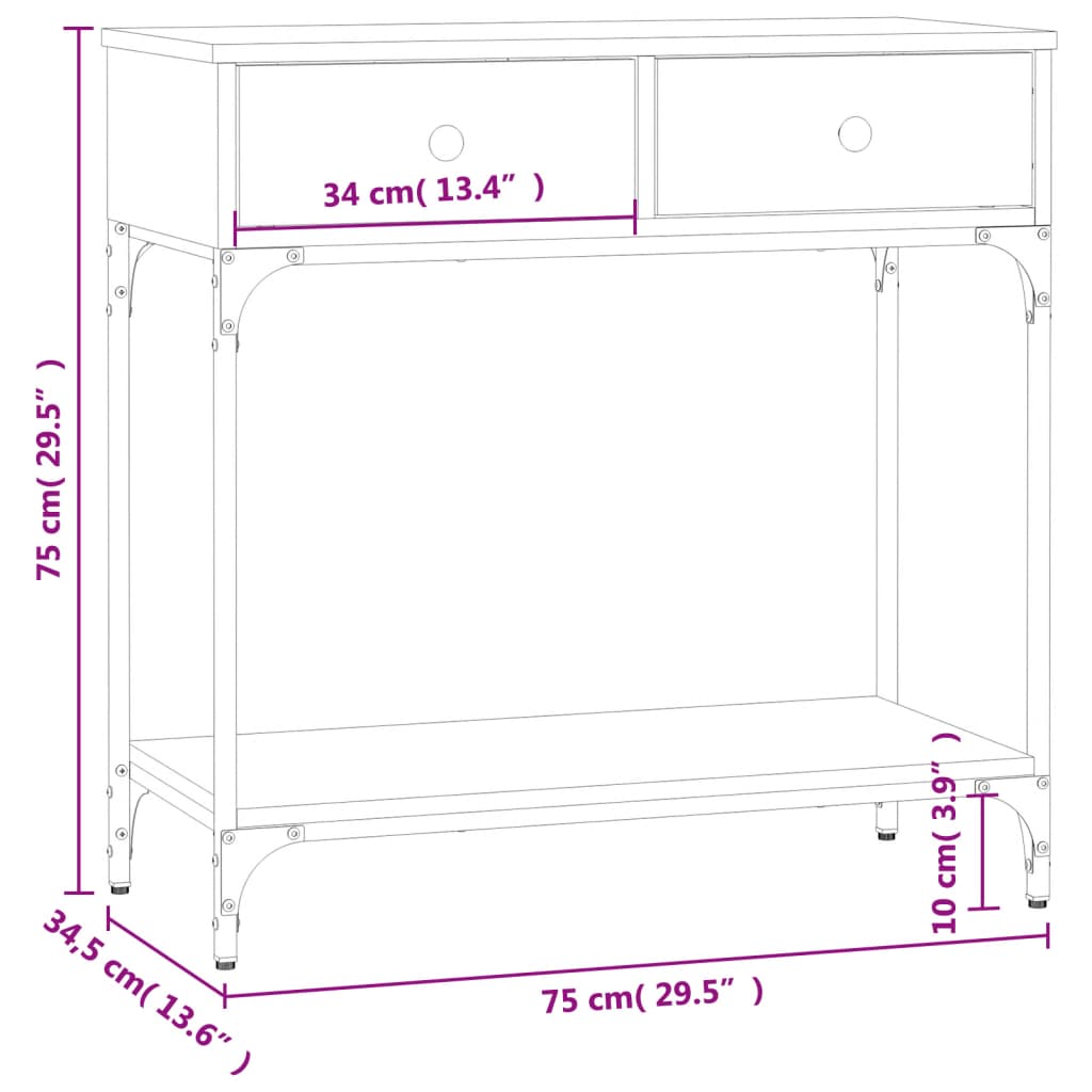 vidaXL Τραπέζι Κονσόλα Γκρι Sonoma 75x34,5x75 εκ. Επεξεργασμένο Ξύλο