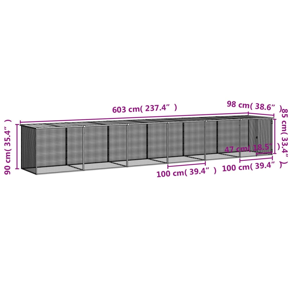 vidaXL Κοτέτσι - Κλουβί με Στέγη Ανθρακί 603x98x90 εκ. Γαλβαν. Ατσάλι