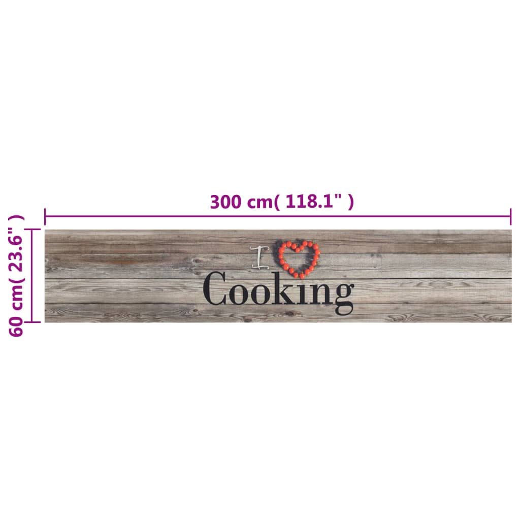 vidaXL Χαλί Κουζίνας Πλενόμενο Γκρι Επιγρ. Cooking 60x300 εκ. Βελούδο