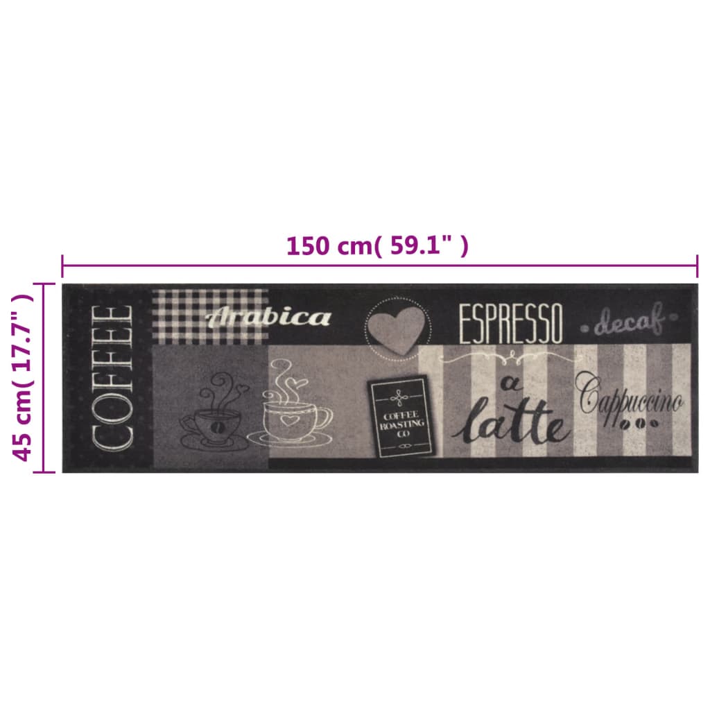 vidaXL Χαλί Κουζίνας Πλενόμενο Μαύρο Επιγραφή Coffee 45x150 εκ Βελούδο