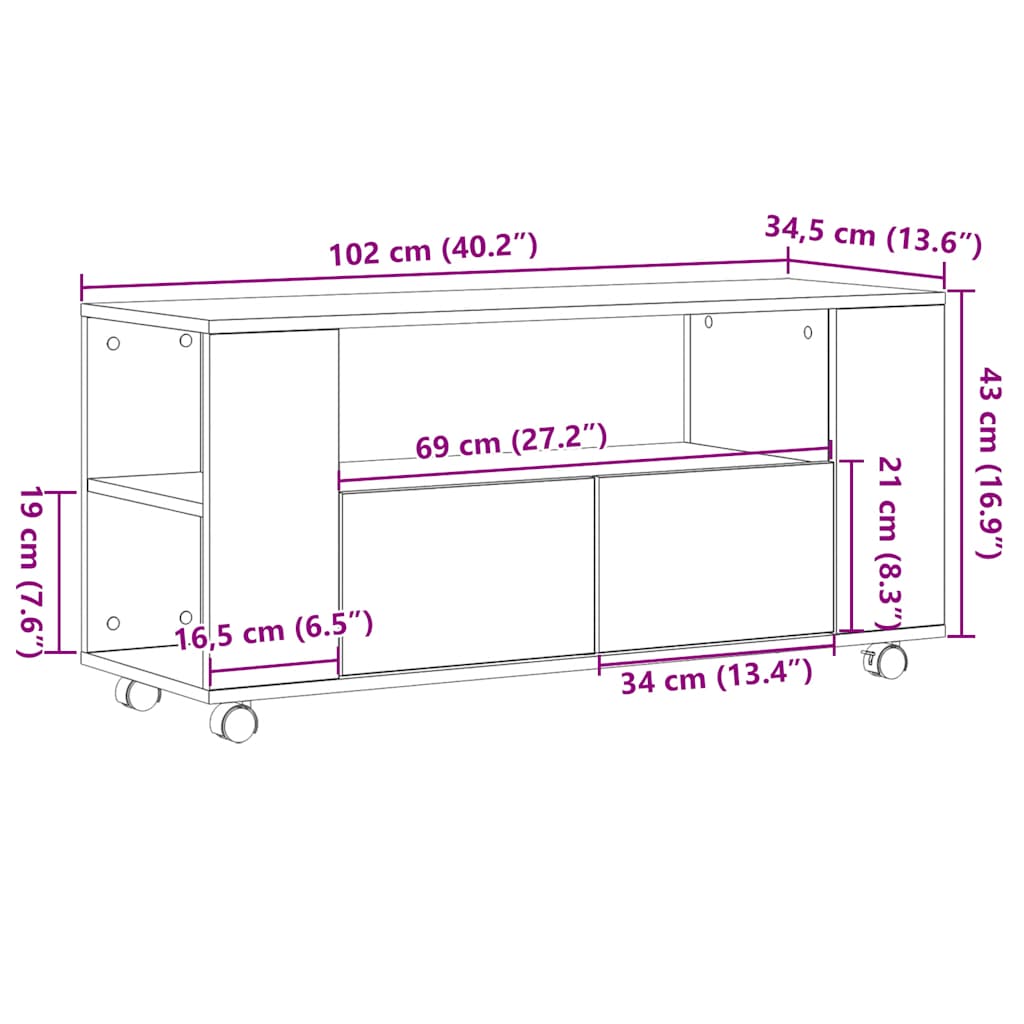 vidaXL Έπιπλο Τηλεόρασης Sonoma Δρυς 102 x 34,5 x 43 εκ. Επεξ. Ξύλο