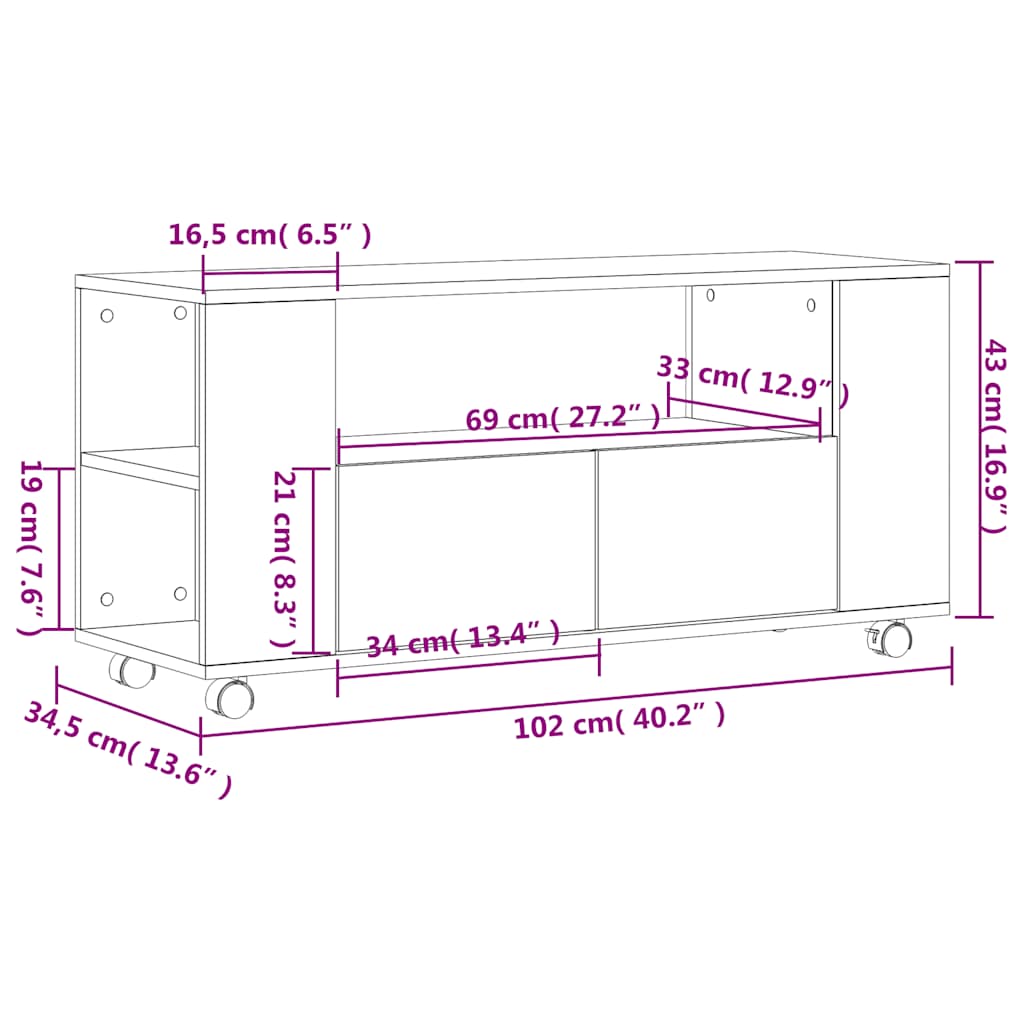 vidaXL Έπιπλο Τηλεόρασης Γκρι Sonoma 102x34,5x43 εκ. από Επεξεργ. Ξύλο