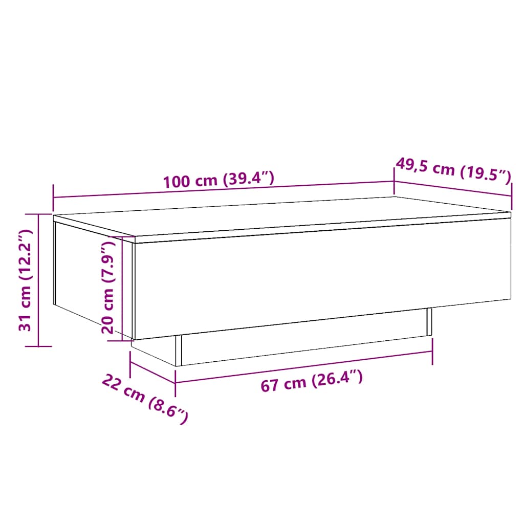 vidaXL Τραπεζάκι Σαλονιού Λευκό 100x49,5x31 εκ. από Επεξεργασμένο Ξύλο