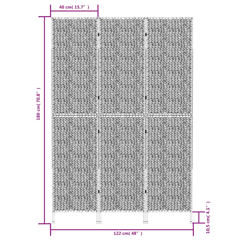 vidaXL Διαχωριστικό Δωματίου με 3 Πάνελ Καφέ 122x180 εκ. Υάκινθο Νερού