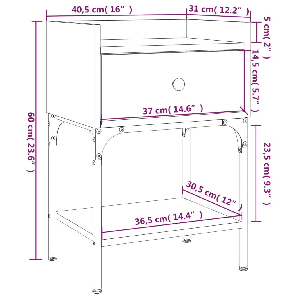 vidaXL Κομοδίνο Γκρι Sonoma 40,5x31x60 εκ. από Επεξεργασμένο Ξύλο