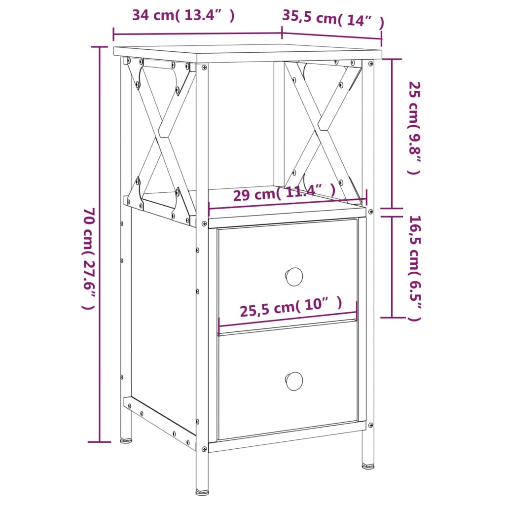 vidaXL Κομοδίνο Sonoma Δρυς 34 x 35,5 x 70 εκ. από Επεξεργασμένο Ξύλο
