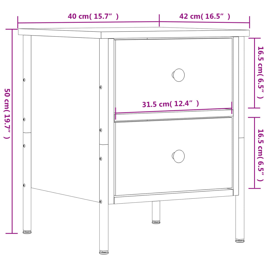 vidaXL Κομοδίνο Καπνιστή Δρυς 40 x 42 x 50 εκ. από Επεξεργασμένο Ξύλο