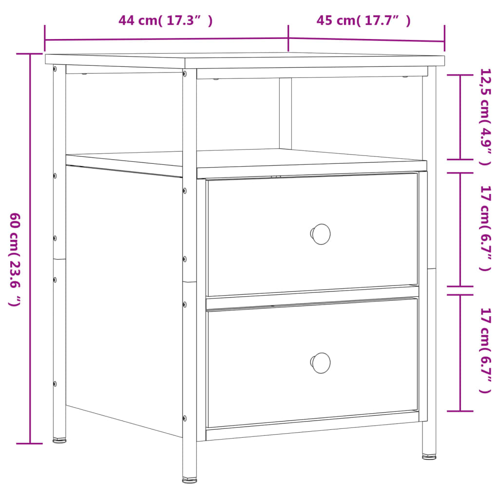 vidaXL Κομοδίνα 2 τεμ. Μαύρα 44 x 45 x 60 εκ. από Επεξεργασμένο Ξύλο