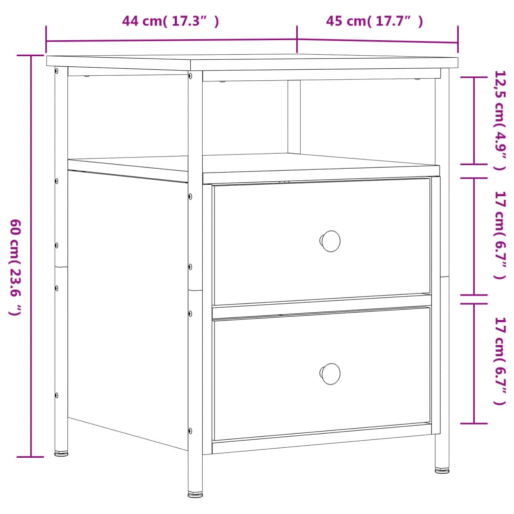 vidaXL Κομοδίνο Γκρι Sonoma 44 x 45 x 60 εκ. από Επεξεργασμένο Ξύλο