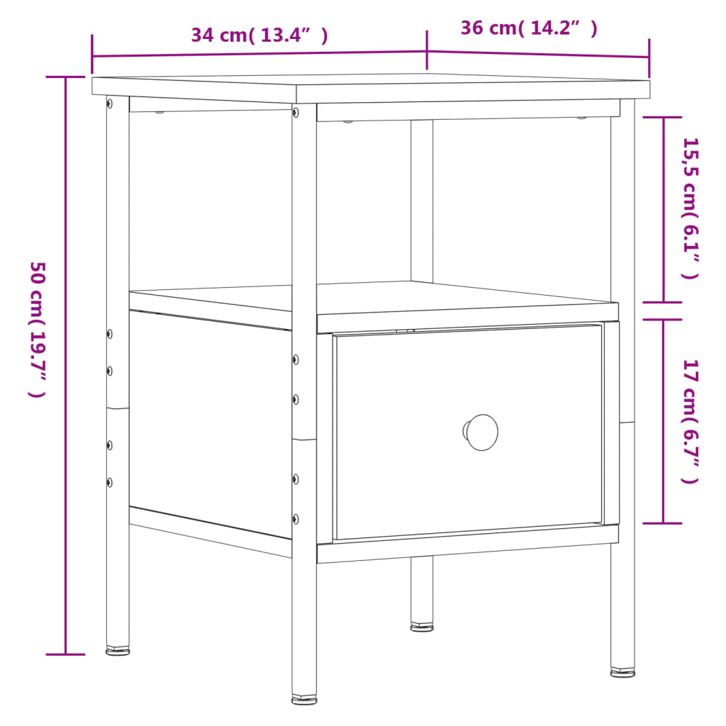 vidaXL Κομοδίνο Καφέ Δρυς 34 x 36 x 50 εκ. από Επεξεργασμένο Ξύλο