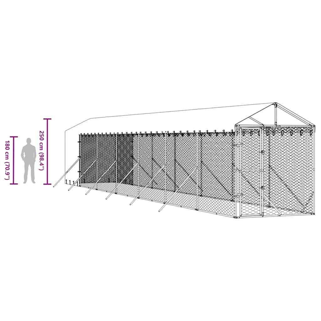 vidaXL Κλουβί Σκύλου Εξ. Χώρου με Οροφή Ασημί 2x14x2,5 μ. Γαλβ. Ατσάλι