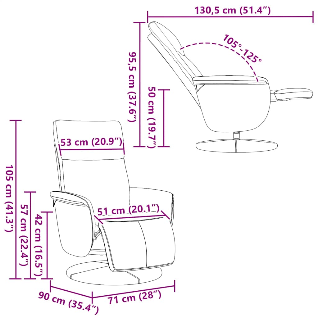 vidaXL Πολυθρόνα Ανακλινόμενη με Υποπόδιο Μαύρη από Συνθετικό Δέρμα