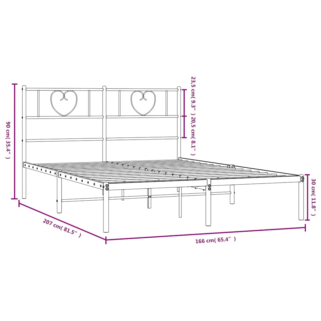 vidaXL Πλαίσιο Κρεβατιού με Κεφαλάρι Μαύρο 160 x 200 εκ. Μεταλλικό