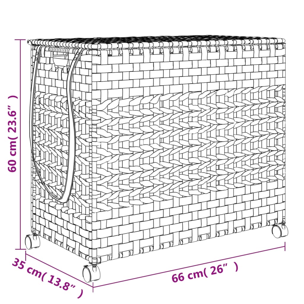 vidaXL Καλάθι Άπλυτων με Τροχούς Γκρι 66x35x60 εκ. από Ρατάν