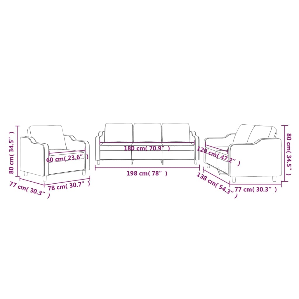 vidaXL Πολυθρόνες Σετ 3 Τεμαχίων Taupe από Ύφασμα με Μαξιλάρια