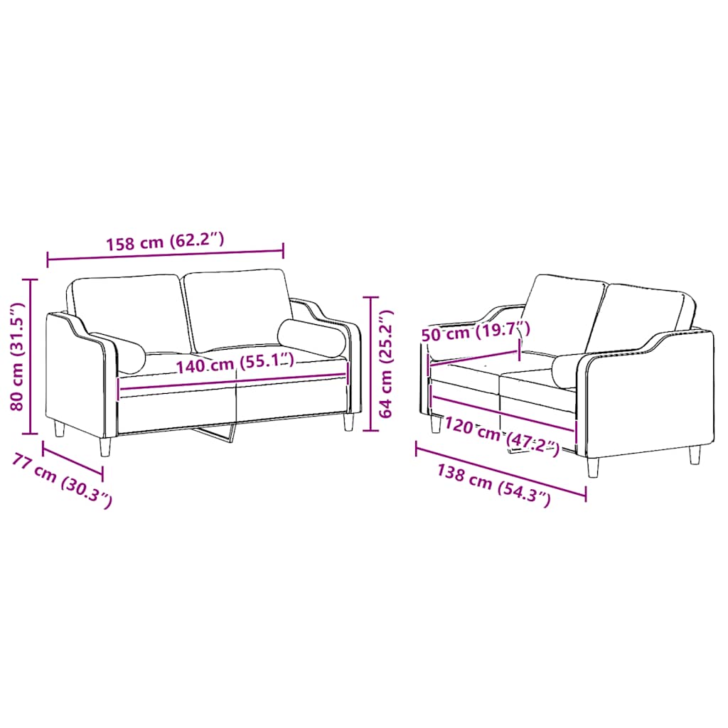 vidaXL Σετ Σαλονιού 2 Τεμαχίων Αν. Γκρι Υφασμάτινο με Μαξιλάρια
