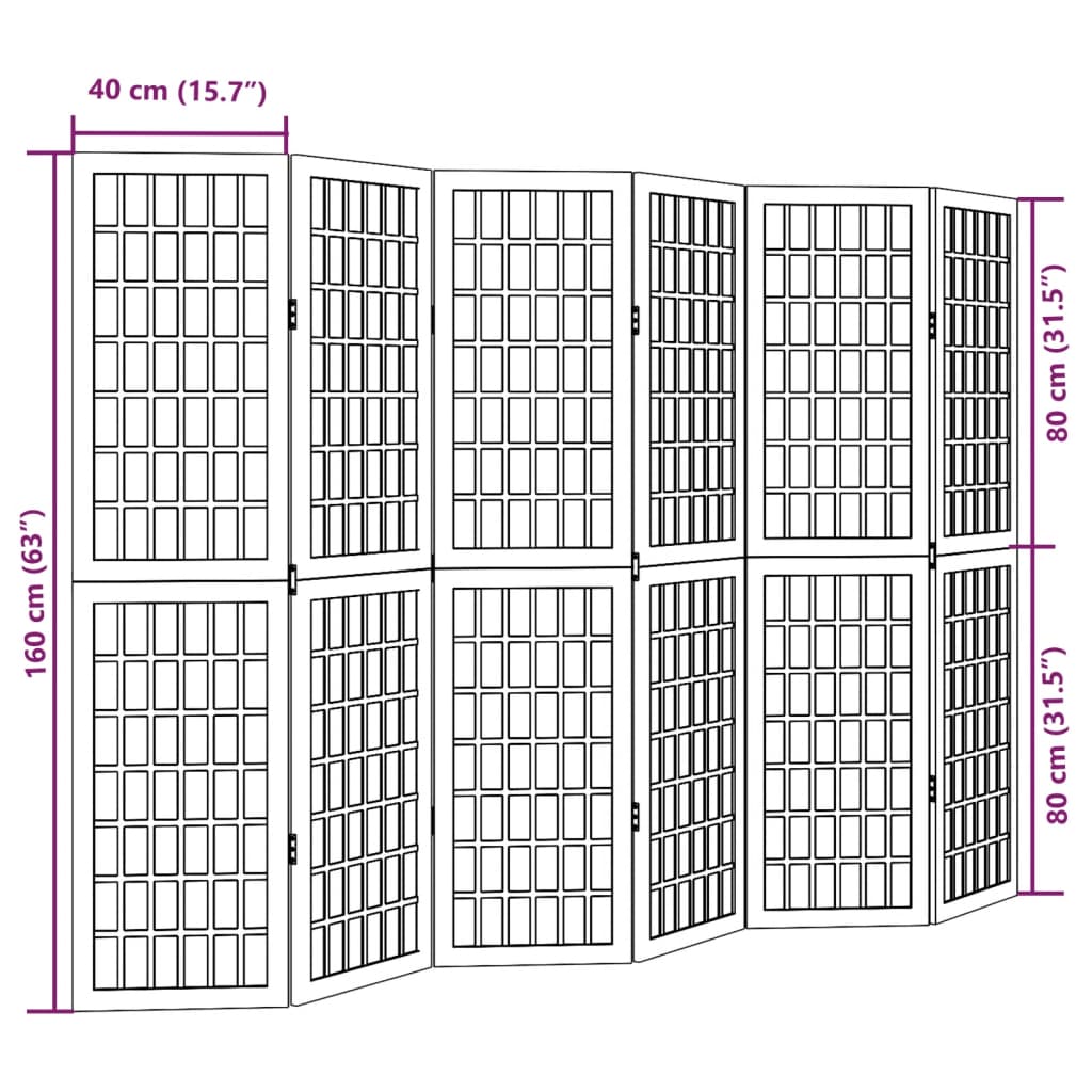 vidaXL Διαχωριστικό Χώρου με 6 Πάνελ Λευκό από Μασίφ Ξύλο Παυλώνιας