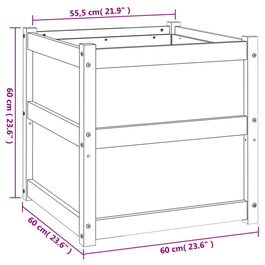 vidaXL Ζαρντινιέρα Καφέ Κεριού 60 x 60 x 60 εκ. από Μασίφ Ξύλο Πεύκου