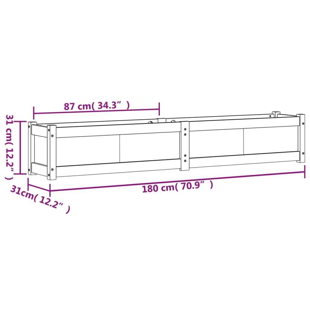 vidaXL Ζαρντινιέρα 180 x 31 x 31 εκ. από Μασίφ Ξύλο Πεύκου