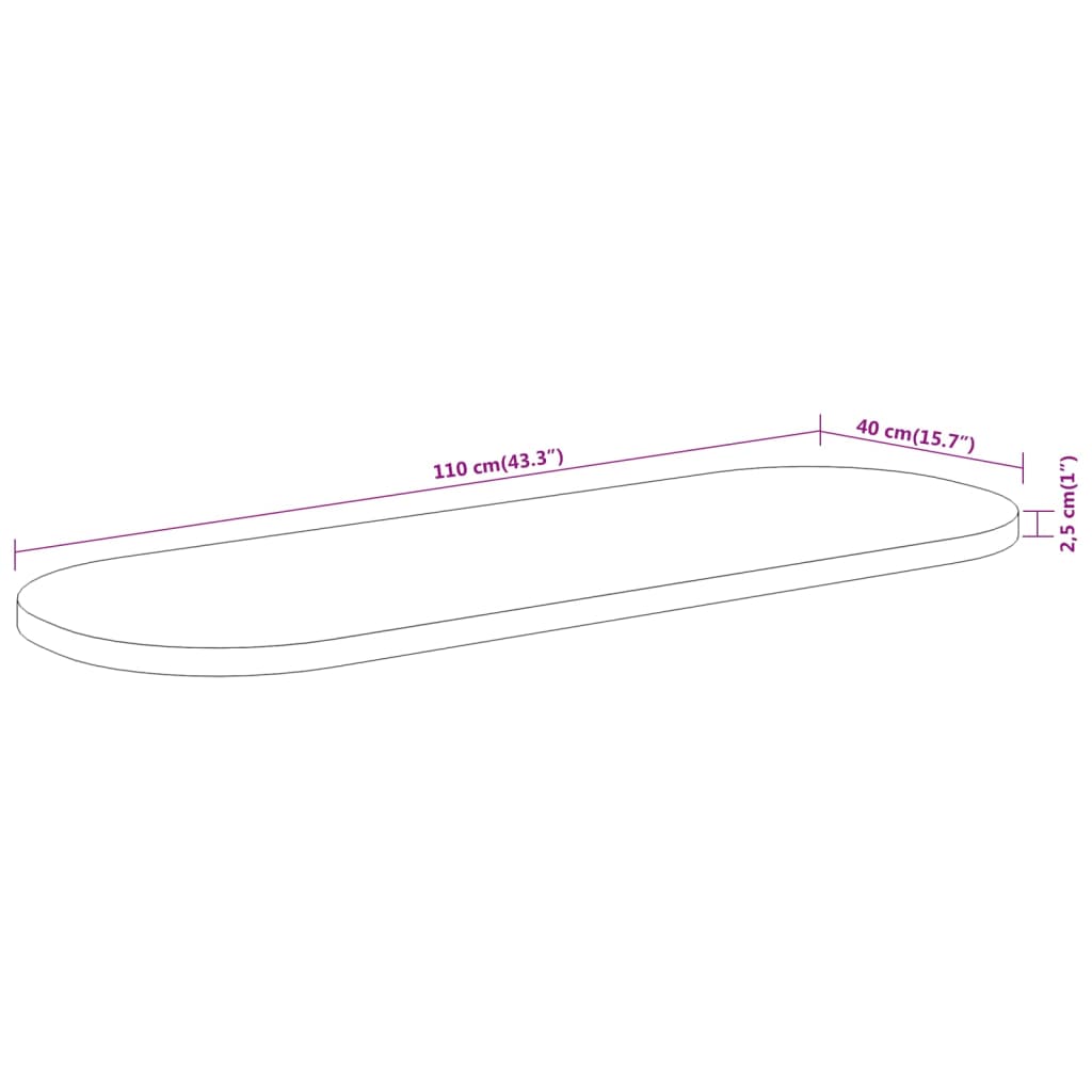 vidaXL Επιφάνεια Τραπεζιού Οβάλ 110x40x2,5 εκ. Μασίφ Ξύλο Ακακίας