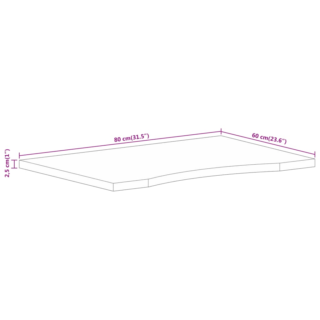 vidaXL Επιφάνεια Γραφείου Καμπύλη 80x60x2,5 εκ Μασίφ Ακατ. Μάνγκο