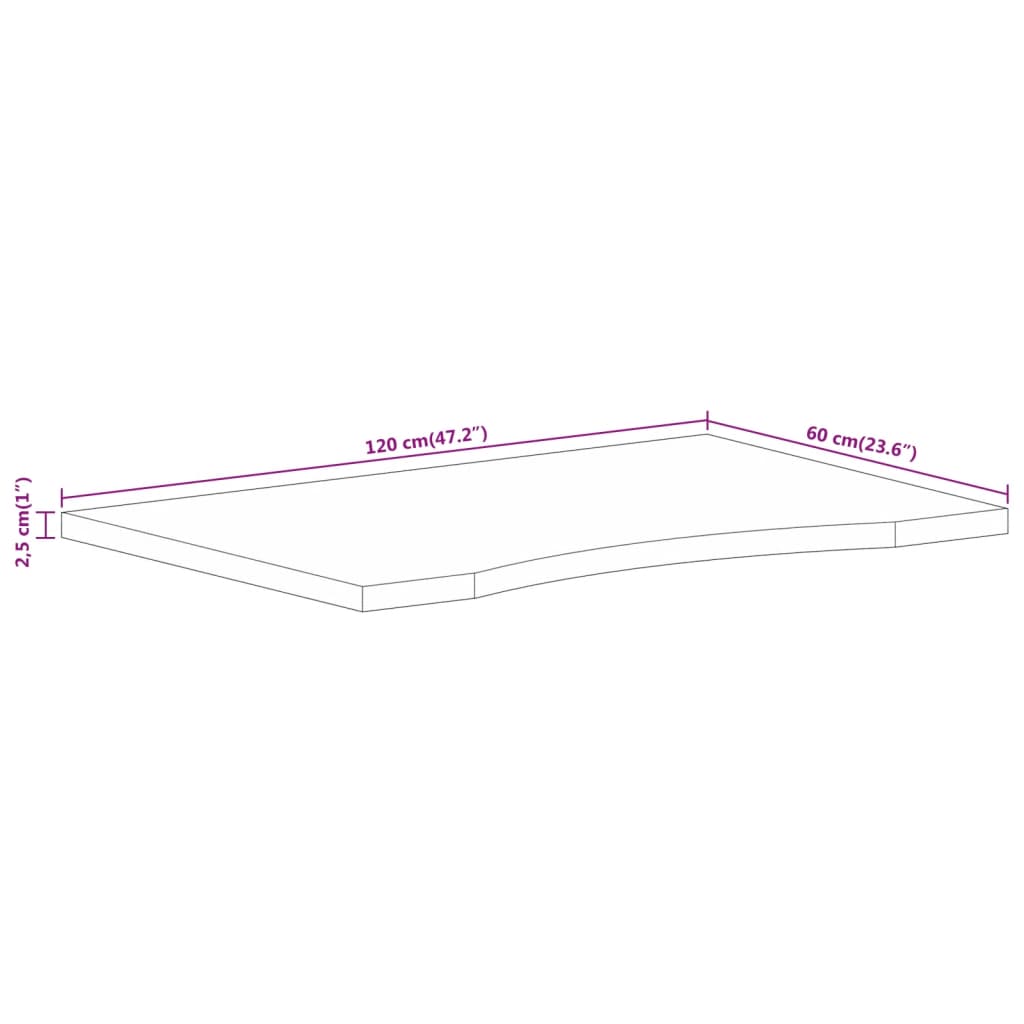 vidaXL Επιφάνεια Γραφείου Καμπύλη 120x60x2,5 εκ Μασίφ Ακατ. Μάνγκο